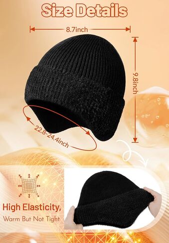 Zando Mens Winter Hat with Ear Flaps - Warm Thermal Fleece Lined Beanie, Stocking Caps, Knit Trapper Hats for Cold Weather in Saudi Arabia