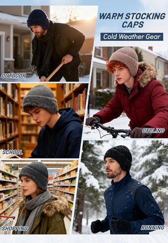 Zando Mens Winter Hat with Ear Flaps - Warm Thermal Fleece Lined Beanie, Stocking Caps, Knit Trapper Hats for Cold Weather in Saudi Arabia