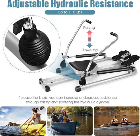 GYMAX Rowing Machines for Home, Hydraulic Rower with LCD Monitor, Adjustable Resistance up to 110LBS & Large Cushioned Seat, 265LBS Quiet Rowing Machine for Aerobic Workout Exercise Fitness in Saudi Arabia