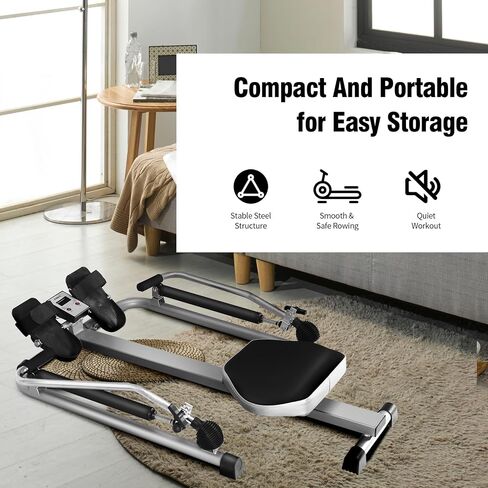 GYMAX Rowing Machines for Home, Hydraulic Rower with LCD Monitor, Adjustable Resistance up to 110LBS & Large Cushioned Seat, 265LBS Quiet Rowing Machine for Aerobic Workout Exercise Fitness in Saudi Arabia
