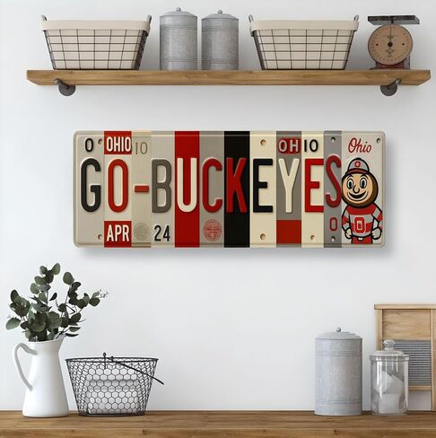 Ohio State Buckeye Metal Wall Art - 16" The Ohio State University Go Buckeyes Sign - NCAA SEC Merchandise for Man Cave, Office, or Home Decor - Gift for OSU Fans - Game Day Tailgate Decor in Saudi Arabia