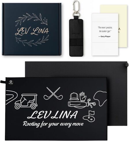 منشفة جولف مغناطيسية للرجال (جلد سويدي من الألياف الدقيقة على الوجهين + وافل) - مجموعة هدايا مناشف للحقائب مع حامل من جلد البولي يوريثان، مغناطيس قوي N52 (أسود) in Kuwait