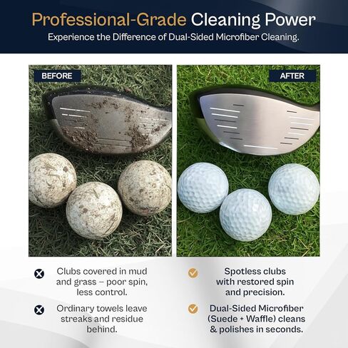 منشفة جولف مغناطيسية للرجال (جلد سويدي من الألياف الدقيقة على الوجهين + وافل) - مجموعة هدايا مناشف للحقائب مع حامل من جلد البولي يوريثان، مغناطيس قوي N52 (أسود) in Kuwait