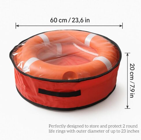 Weatherproof Life Ring Storage Bag – Life Ring Cover Holds 2 Lifebuoys + Rescue Gear – UV Resistant, Waterproof, Cold-Resistant – Double Zipper, Handle & Hook – for Pools, Water Parks, Docks, Boats in Saudi Arabia