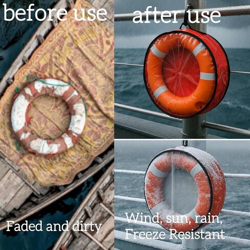 Weatherproof Life Ring Storage Bag – Life Ring Cover Holds 2 Lifebuoys + Rescue Gear – UV Resistant, Waterproof, Cold-Resistant – Double Zipper, Handle & Hook – for Pools, Water Parks, Docks, Boats in Saudi Arabia