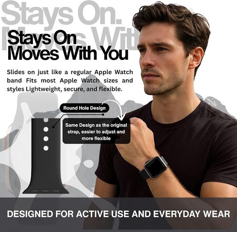 Tourmaline-Infused Apple Watch Band – Athletic, Comfortable & Breathable Sport Strap, Sweat-Resistant Silicone Replacement Loop for Workout, Running, and Everyday Wear Sports Bands – Fits Ultra 3/2, SE, Series 11 to 1 in Saudi Arabia