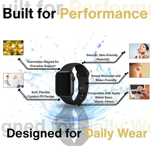 Tourmaline-Infused Apple Watch Band – Athletic, Comfortable & Breathable Sport Strap, Sweat-Resistant Silicone Replacement Loop for Workout, Running, and Everyday Wear Sports Bands – Fits Ultra 3/2, SE, Series 11 to 1 in Saudi Arabia