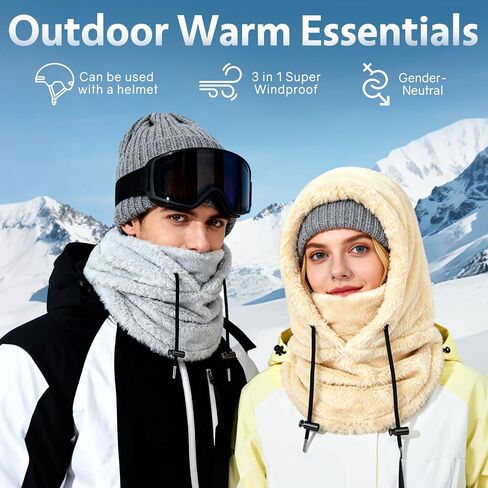 Balaclava Winter Ski Mask for Men Women Windproof Warm Face Mask Hooded Scarf Fleece Neck Warmer in Kuwait