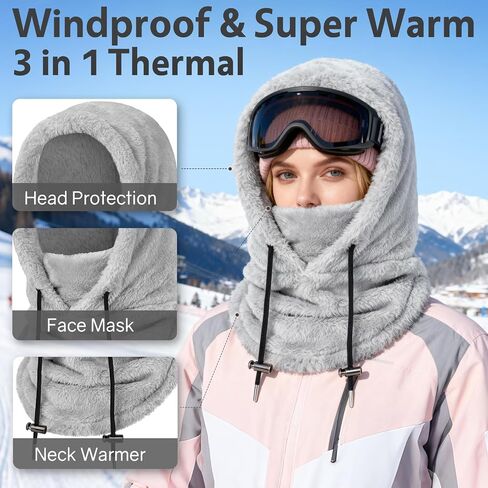 Balaclava Winter Ski Mask for Men Women Windproof Warm Face Mask Hooded Scarf Fleece Neck Warmer in Kuwait
