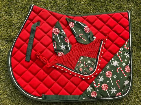 Candy Santa English Saddle Pad Set Numnah Horse Ear Bonnet Saddle Cloth Saddle Blanket Horse Riding Wears in Saudi Arabia