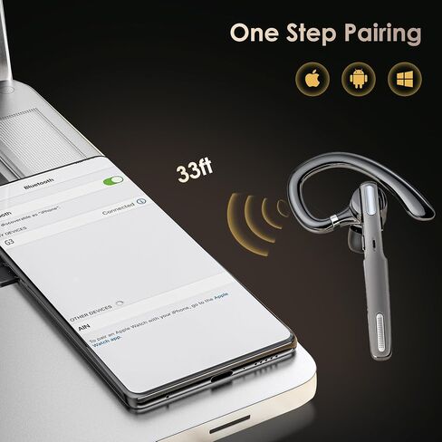 سماعات رأس Bluetooth ، سماعة أذن Bluetooth اللاسلكية V5.0 خالية من اليدين مع ميكروفون مدمج للقيادة/العمل/المكتب ، متوافق مع iPhone و Android in Kuwait