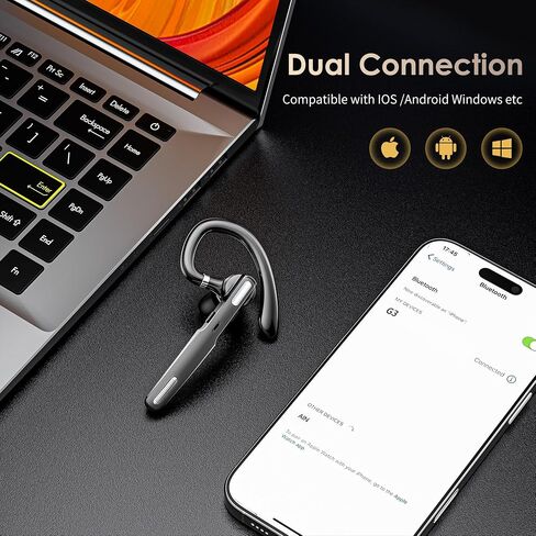 سماعات رأس Bluetooth ، سماعة أذن Bluetooth اللاسلكية V5.0 خالية من اليدين مع ميكروفون مدمج للقيادة/العمل/المكتب ، متوافق مع iPhone و Android in Kuwait