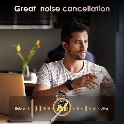 سماعات رأس Bluetooth ، سماعة أذن Bluetooth اللاسلكية V5.0 خالية من اليدين مع ميكروفون مدمج للقيادة/العمل/المكتب ، متوافق مع iPhone و Android in Kuwait
