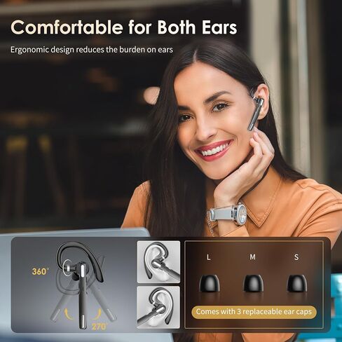 سماعات رأس Bluetooth ، سماعة أذن Bluetooth اللاسلكية V5.0 خالية من اليدين مع ميكروفون مدمج للقيادة/العمل/المكتب ، متوافق مع iPhone و Android in Kuwait