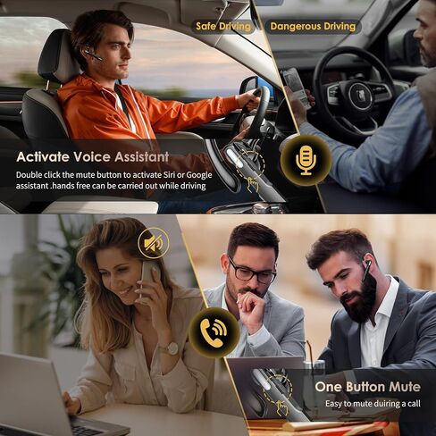سماعات رأس Bluetooth ، سماعة أذن Bluetooth اللاسلكية V5.0 خالية من اليدين مع ميكروفون مدمج للقيادة/العمل/المكتب ، متوافق مع iPhone و Android in Kuwait