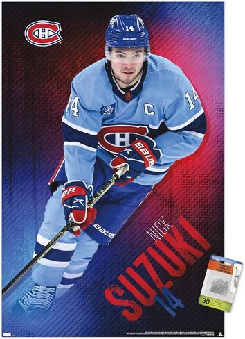 Trends International NHL Montreal Canadiens - Nick Suzuki 23 Wall Poster, 22.37" x 34.00", Poster & Push Pin Bundle in Saudi Arabia