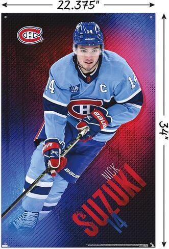Trends International NHL Montreal Canadiens - Nick Suzuki 23 Wall Poster, 22.37" x 34.00", Poster & Push Pin Bundle in Saudi Arabia