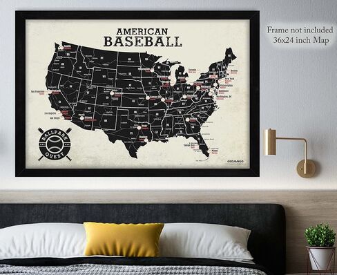 GeoJango Baseball Stadium Map Poster - Vintage Edition (24Wx18H inches) in Saudi Arabia