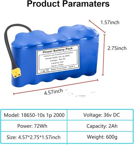 36v 2Ah Hoverboard Replacement Battery for Gyroor G13 Hoverboard 72Wh in Kuwait