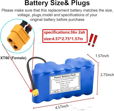 36v 2Ah Hoverboard Replacement Battery for Gyroor G13 Hoverboard 72Wh in Kuwait