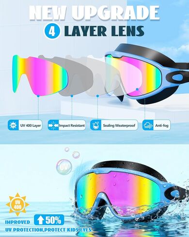 Aegend New Kids 2 Pack Wide View Swim Goggles, Anti-Fog/UV No Leak Goggles with Ear Plugs Kids 3-14 in Saudi Arabia
