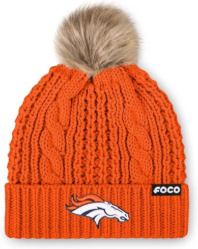 قبعة صغيرة للسيدات من FOCO Denver Broncos بشعار الدوري الوطني لكرة القدم الأمريكية من الفرو الصناعي، لون الفريق in Saudi Arabia