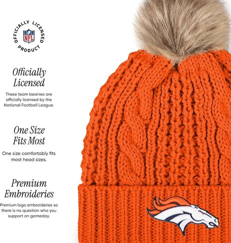 قبعة صغيرة للسيدات من FOCO Denver Broncos بشعار الدوري الوطني لكرة القدم الأمريكية من الفرو الصناعي، لون الفريق in Saudi Arabia