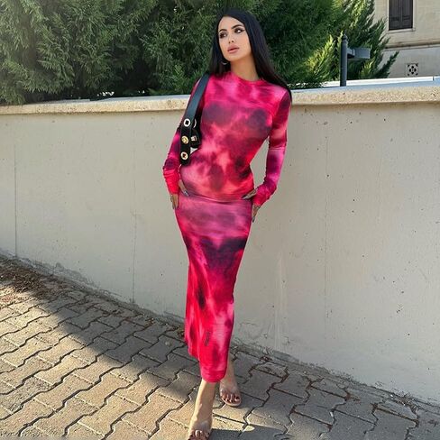Women's Bodycon Maxi Dress Fall Spring Fashion Long Sleeve Floral Print Tight Fitted Party Club Ruched Dresses in Saudi Arabia