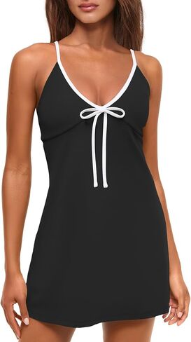 Yanekop Womens Tennis Dress with Built in Shorts Athletic Dresses Golf Outfits Spaghetti Strap V Neck Workout Dress in Saudi Arabia