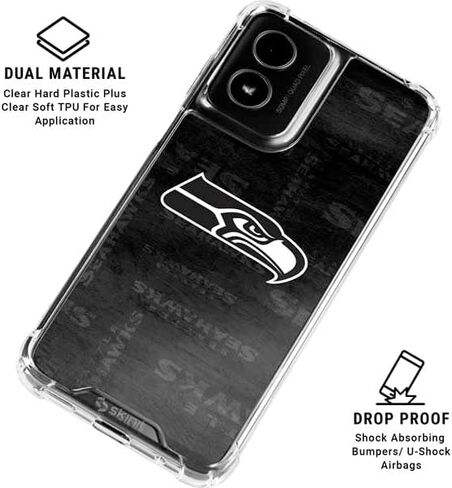 حافظة هاتف Skinit الشفافة متوافقة مع Moto G Power 5G (2024) - تصميم أسود وأبيض مرخص رسميًا من NFL Seattle Seahawks in Saudi Arabia