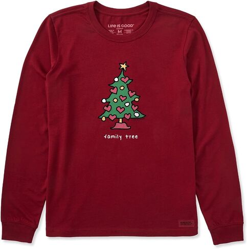 Life is Good. Women's Family Tree Vintage Long Sleeve Crusher Tee, Adirondack Red in Saudi Arabia