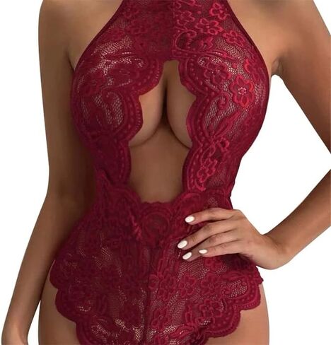 DITSONEO Women's Underwear, Pajamas, Backless Sexy Lace Hollow Crotch Jumpsuit, One-Piece Swimsuit, Doll Pajamas in Kuwait