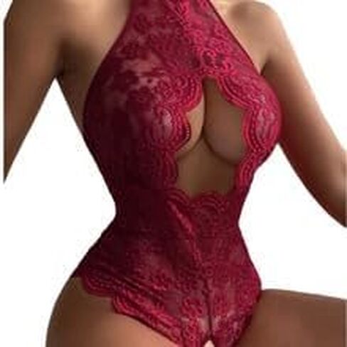 DITSONEO Women's Underwear, Pajamas, Backless Sexy Lace Hollow Crotch Jumpsuit, One-Piece Swimsuit, Doll Pajamas in Kuwait