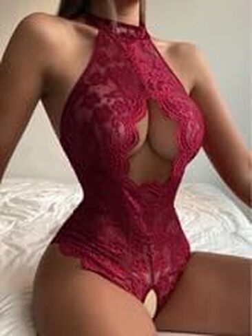 DITSONEO Women's Underwear, Pajamas, Backless Sexy Lace Hollow Crotch Jumpsuit, One-Piece Swimsuit, Doll Pajamas in Kuwait
