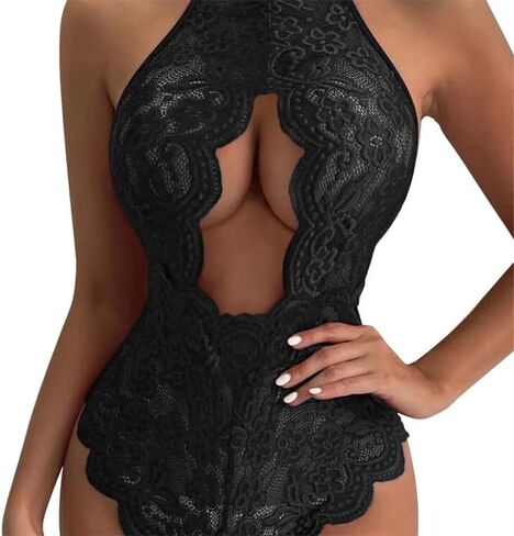 DITSONEO Women's Underwear, Pajamas, Backless Sexy Lace Hollow Crotch Jumpsuit, One-Piece Swimsuit, Doll Pajamas in Kuwait