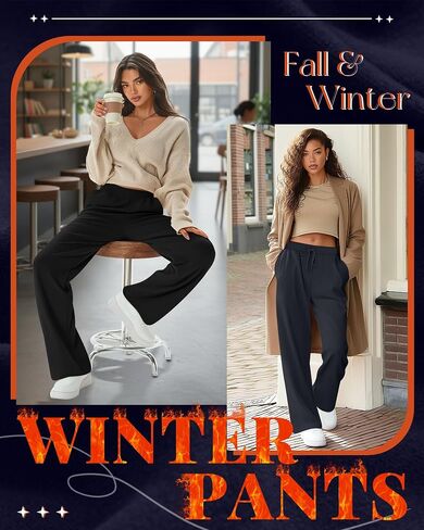 3 Pack Women's Fleece Sweatpants Thermal Baggy Wide Leg High Waist Drawstring Lounge Winter Pants with Pockets in Saudi Arabia