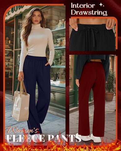 3 Pack Women's Fleece Sweatpants Thermal Baggy Wide Leg High Waist Drawstring Lounge Winter Pants with Pockets in Saudi Arabia