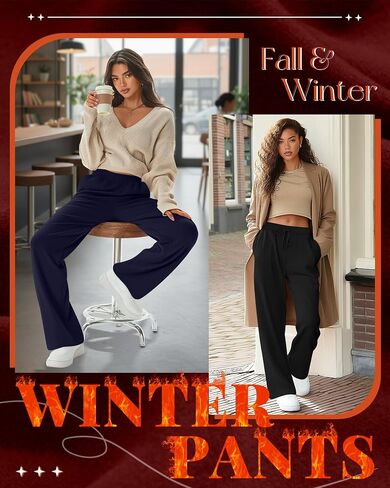 3 Pack Women's Fleece Sweatpants Thermal Baggy Wide Leg High Waist Drawstring Lounge Winter Pants with Pockets in Saudi Arabia