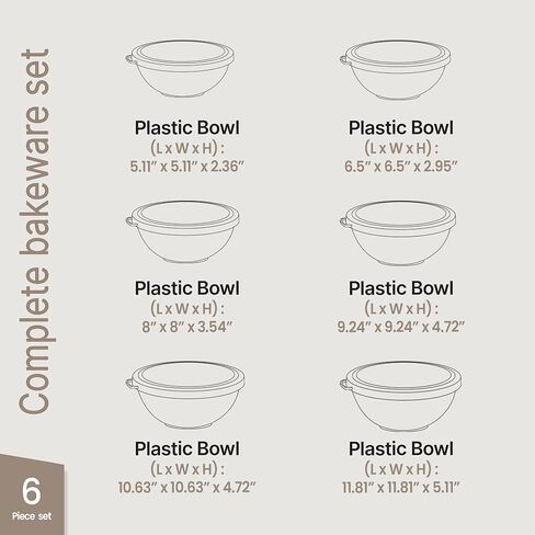12 Piece Plastic Nesting Bowls with Lids - Mixing Bowls Set includes 6 Prep Bowls and 6 Lids, BPA-Free, Reusable Meal Prep Containers, Microwave, Freezer & Dishwasher Safe, White Cream in Saudi Arabia