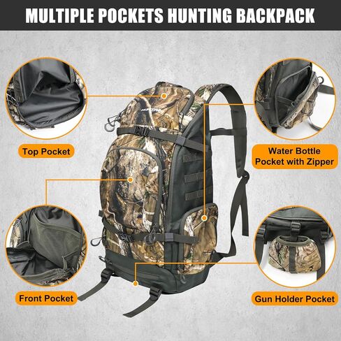 HUNTPAL Hunting Backpack Waterproof Camo Hunting Day Pack with Gun Holder Bag and Storage Pockets, Long-Lasting Large Capacity Backpack for Rifle Shotgun Bow Gun in Saudi Arabia