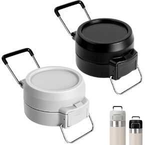 2Pcs Lid Replacement for Stanley Quick Flip GO, Cover Cap for Stanley Quick 24oz/36oz, BPA-Free Push Button, Leakproof Flip GO Lid with Carry Loop for Travel/Sports, No Spill Reuse Top, Gray Black in Saudi Arabia