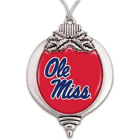 لمبة Ole Miss Mississippi Rebels مع شعار الفريق، زينة فضية معدنية لعيد الميلاد، زينة شجرة هدية in Kuwait