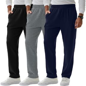 مجموعة من 3 سراويل رياضية للركض للرجال، سراويل مدببة كاجوال للتمارين الرياضية والجيم مع 4 جيوب برباط مدمج in Kuwait