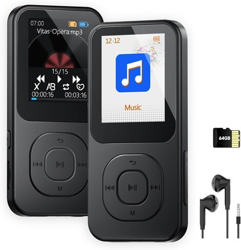 مشغل MP3 64 جيجابايت مع Bluetooth 5.3 ، مشغل موسيقى محمول للرياضة مع مكبر صوت ، راديو FM ، مسجل صوت ، صوت Hifi ، عمر بطارية أطول 30 ساعة ، ناقل حركة سريع ، مؤقت ، حتى 256 جيجابايت (أبيض) in Kuwait