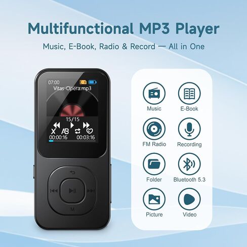 مشغل MP3 64 جيجابايت مع Bluetooth 5.3 ، مشغل موسيقى محمول للرياضة مع مكبر صوت ، راديو FM ، مسجل صوت ، صوت Hifi ، عمر بطارية أطول 30 ساعة ، ناقل حركة سريع ، مؤقت ، حتى 256 جيجابايت (أبيض) in Kuwait