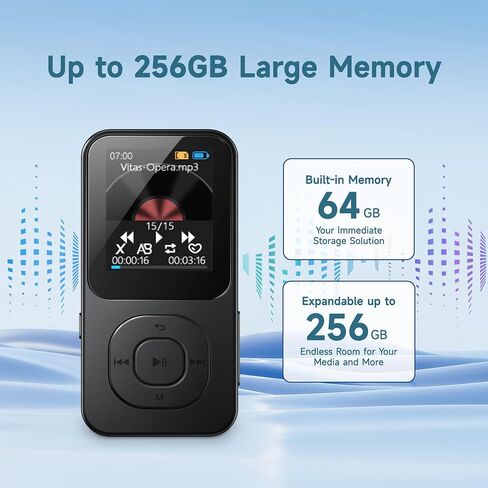 مشغل MP3 64 جيجابايت مع Bluetooth 5.3 ، مشغل موسيقى محمول للرياضة مع مكبر صوت ، راديو FM ، مسجل صوت ، صوت Hifi ، عمر بطارية أطول 30 ساعة ، ناقل حركة سريع ، مؤقت ، حتى 256 جيجابايت (أبيض) in Kuwait
