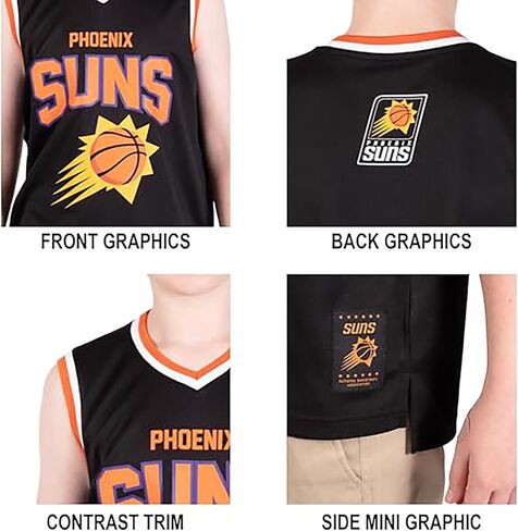 تي شيرت بدون أكمام شبكي للأولاد من Ultra Game للأولاد، Phoenix Suns، أسود، 8 in Saudi Arabia