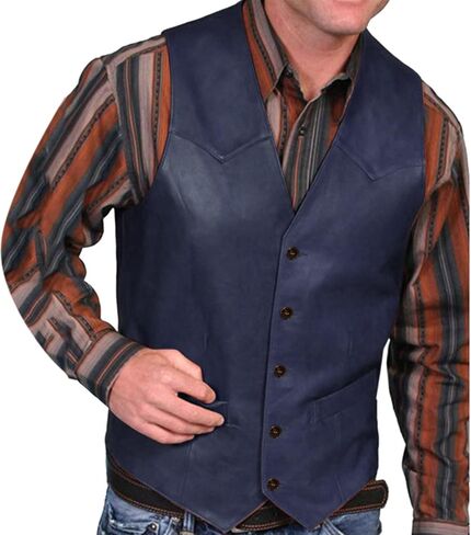 Vintage Leather Vest for Men Casual V Neck Button Down Waistcoat Slim Fit Western Cowboy Vest Sleeveless Jacket Winter in Kuwait