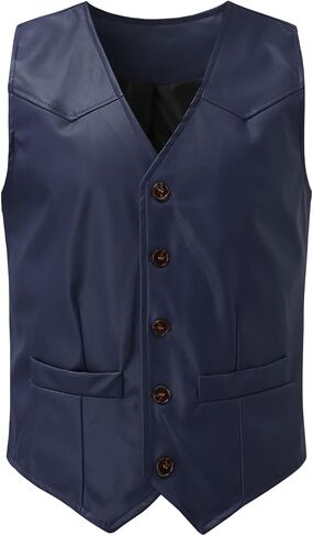 Vintage Leather Vest for Men Casual V Neck Button Down Waistcoat Slim Fit Western Cowboy Vest Sleeveless Jacket Winter in Kuwait