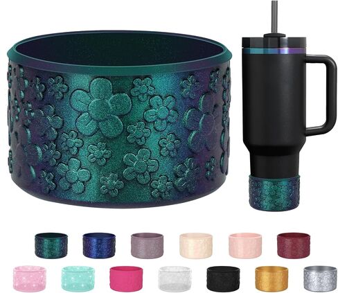 Flower Gradient Silicone Boot, Compatible with Stanley Quencher Adventure 40oz 30oz & IceFlow 20oz 30oz Tumbler, Protective Chameleon Cup Sleeve, Bottom Cover for Hydroflask 12oz-24oz in Saudi Arabia